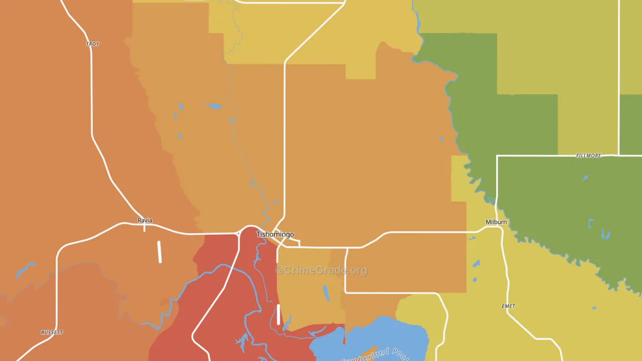 Johnston County, OK Map of Robbery Rates