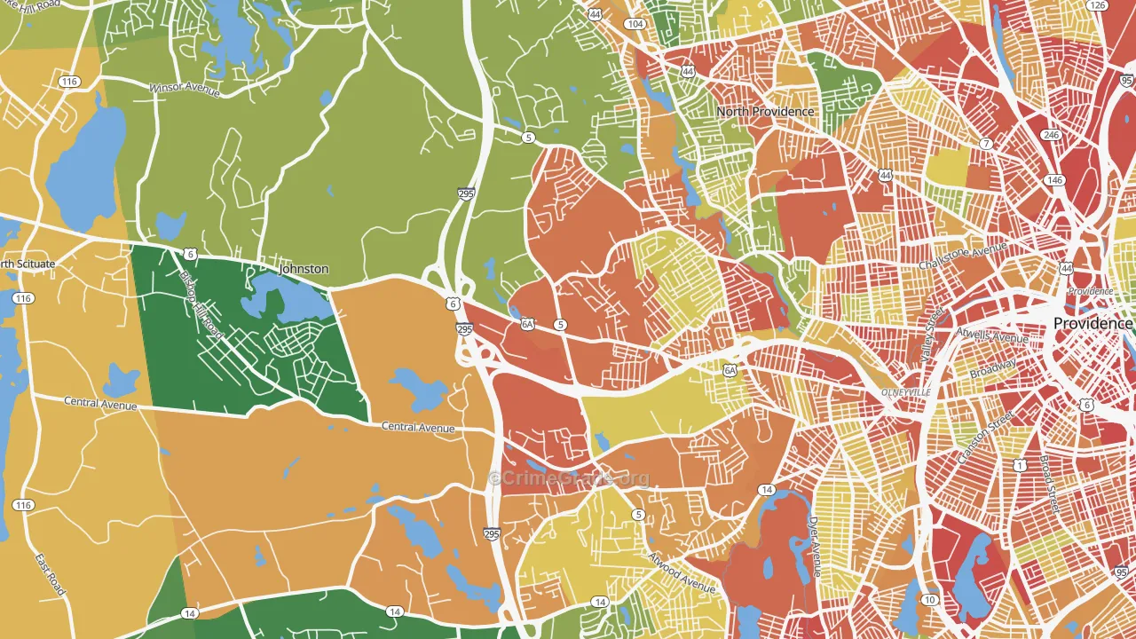 Johnston, RI Map of Robbery Rates