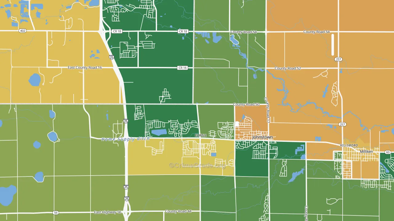 Johnstown, CO Map of Robbery Rates