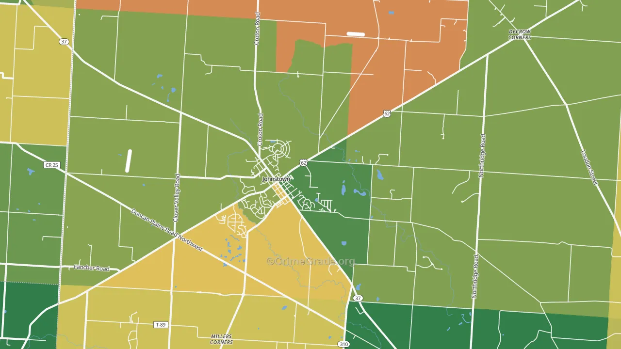 Johnstown, OH Map of Robbery Rates