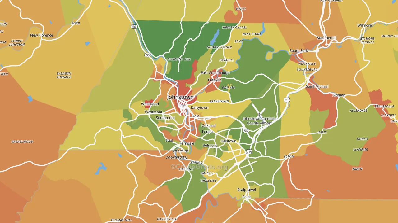 Johnstown, PA Map of Robbery Rates