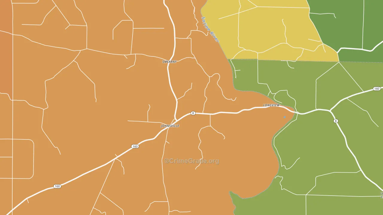 Johnsville, AR Map of Robbery Rates