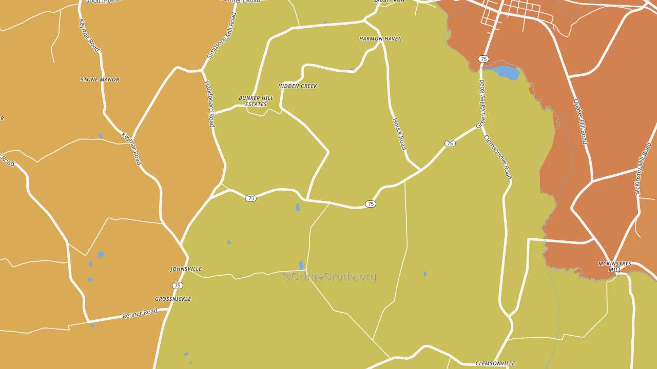 Johnsville, MD Map of Robbery Rates