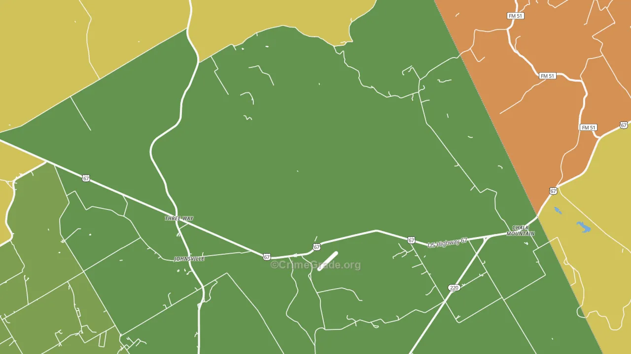 Johnsville, TX Map of Robbery Rates