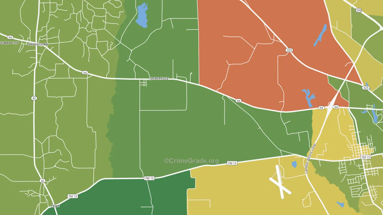 Joinerville, TX Map of Robbery Rates