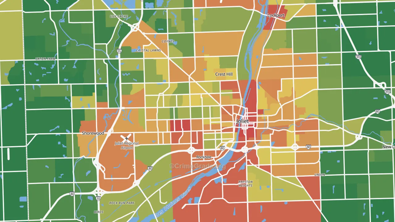 Joliet, IL Map of Robbery Rates