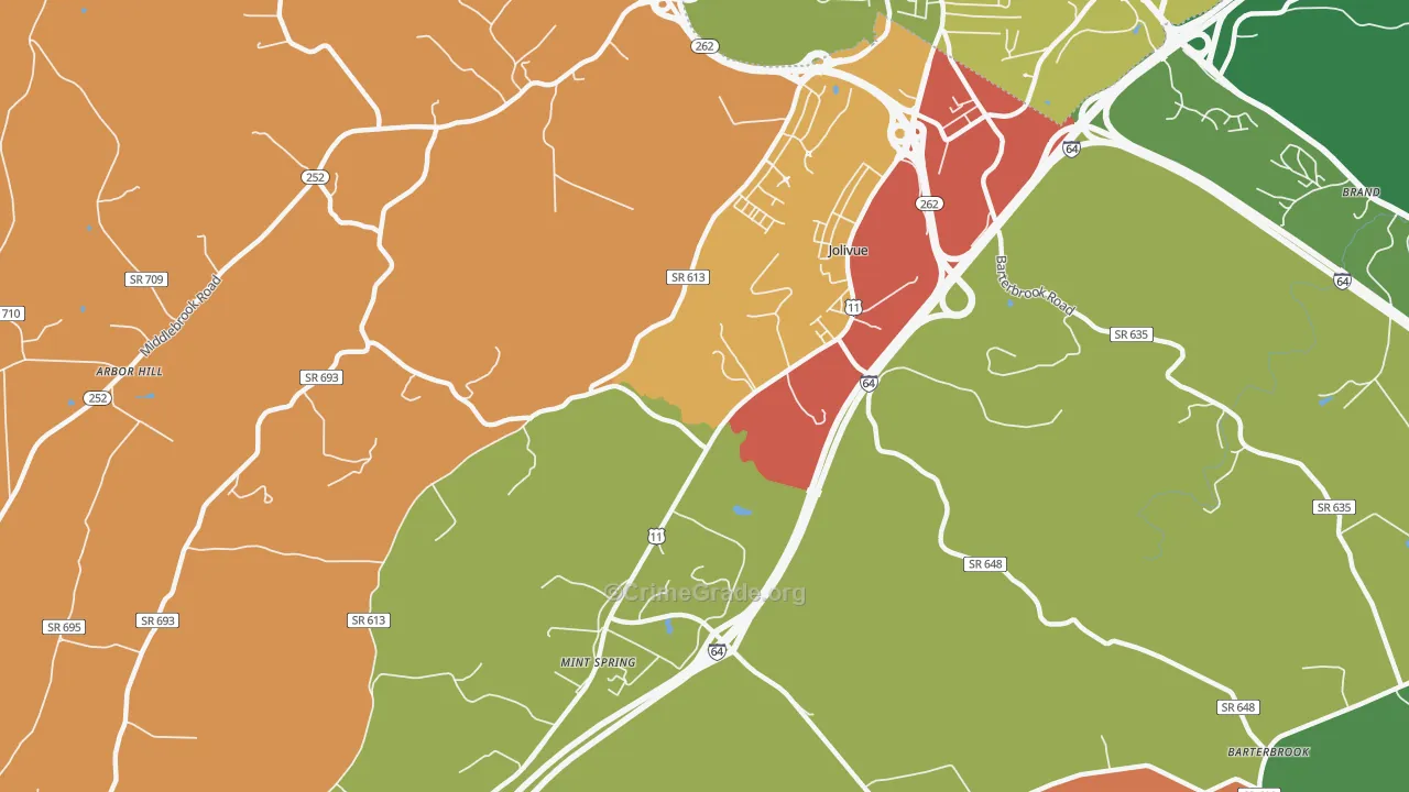 Jolivue, VA Map of Robbery Rates