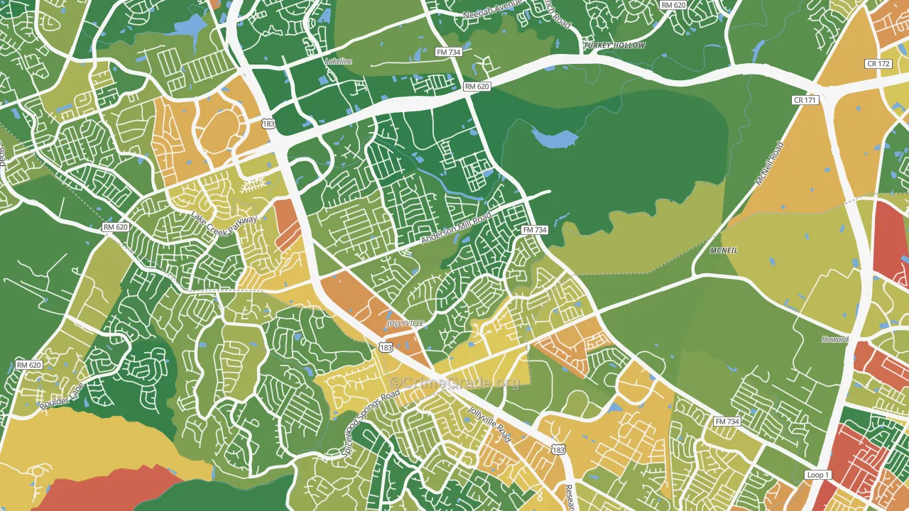 Jollyville, TX Map of Robbery Rates