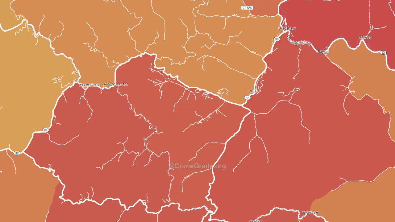 Jolo, WV Map of Robbery Rates