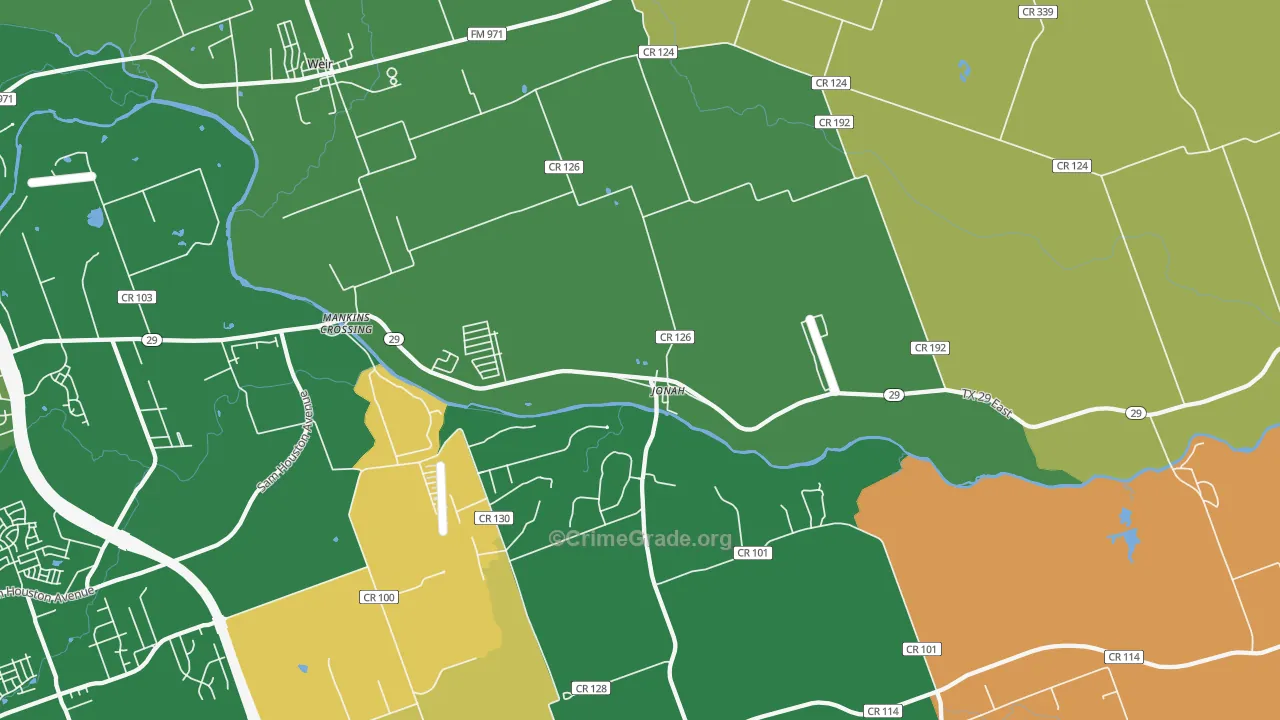 Jonah, TX Map of Robbery Rates