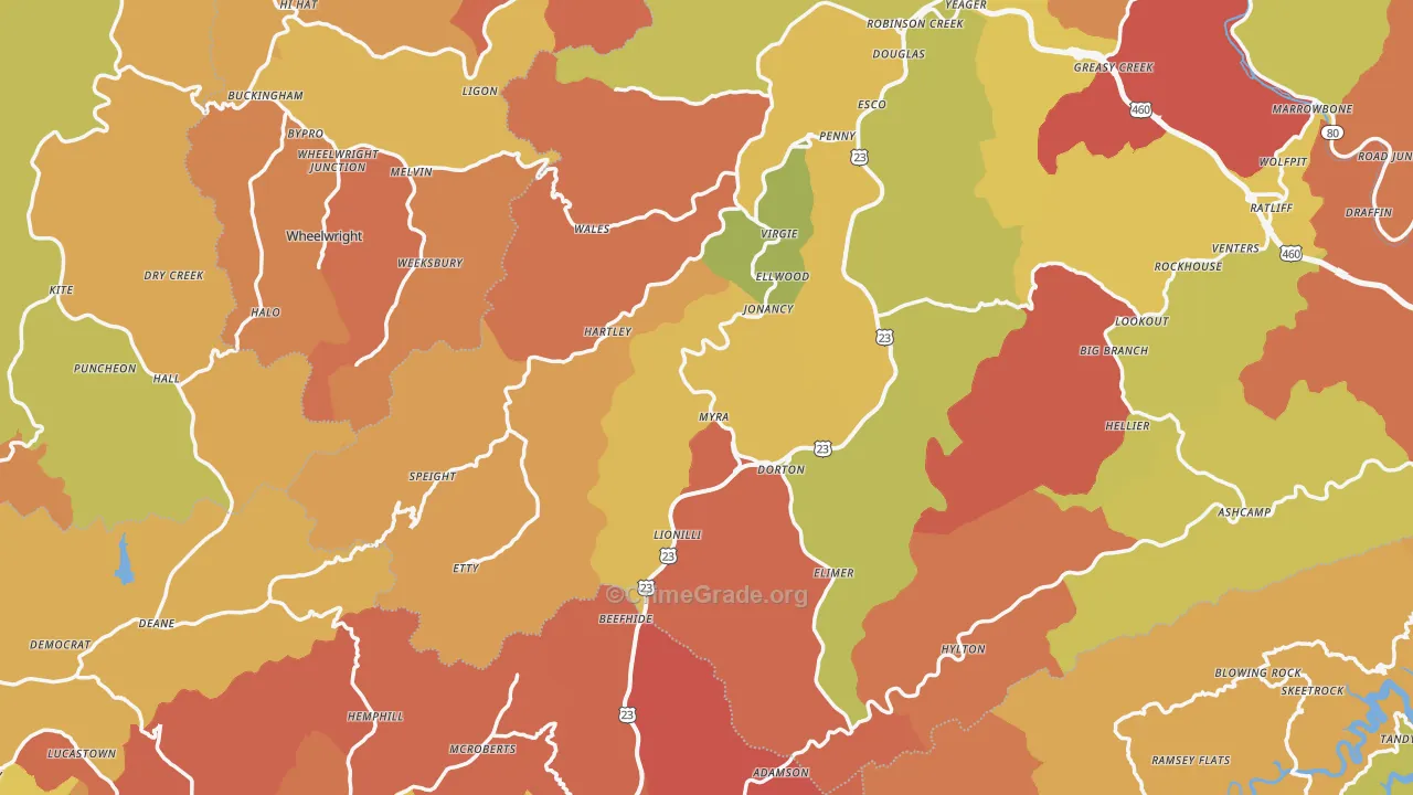 Jonancy, KY Map of Robbery Rates