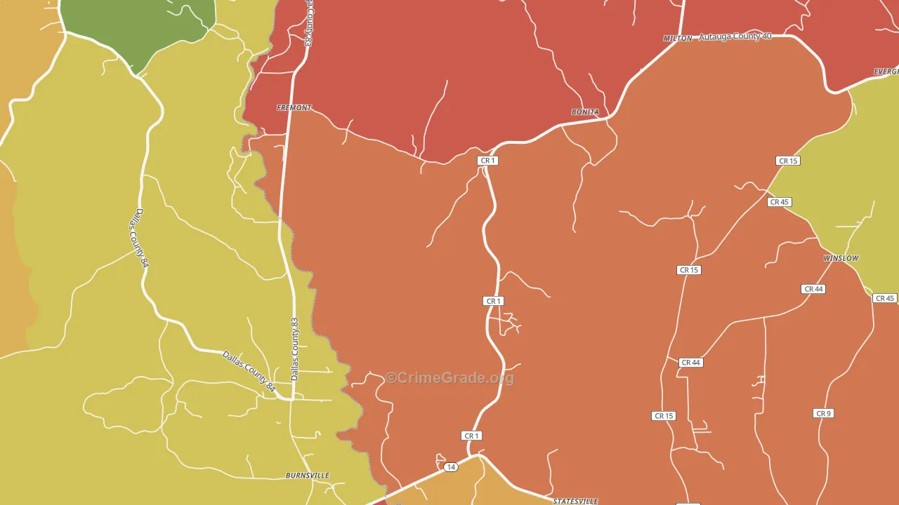 Jones, AL Map of Robbery Rates