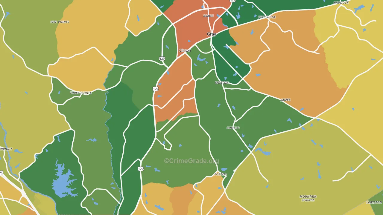 Jones County, GA Map of Robbery Rates