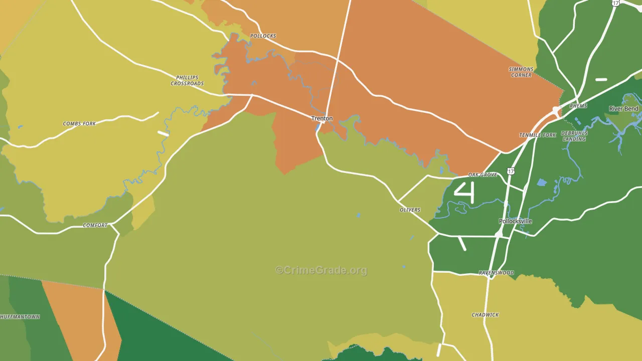 Jones County, NC Map of Robbery Rates