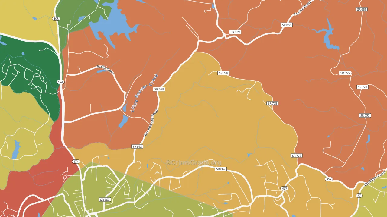 Jones Creek, VA Map of Robbery Rates