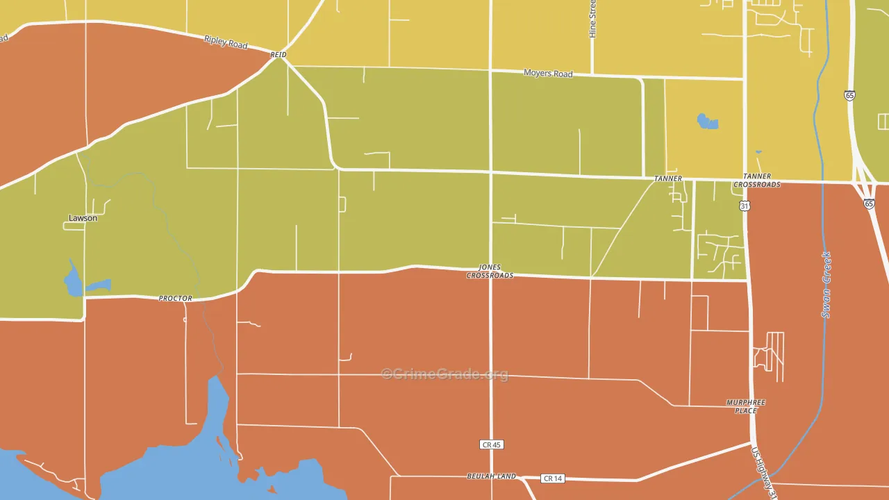 Jones Crossroads, AL Map of Robbery Rates