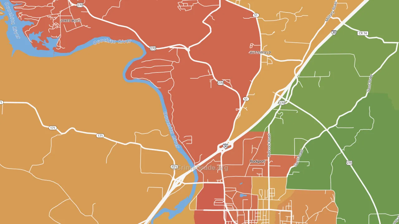 Jones Mill, AR Map of Robbery Rates