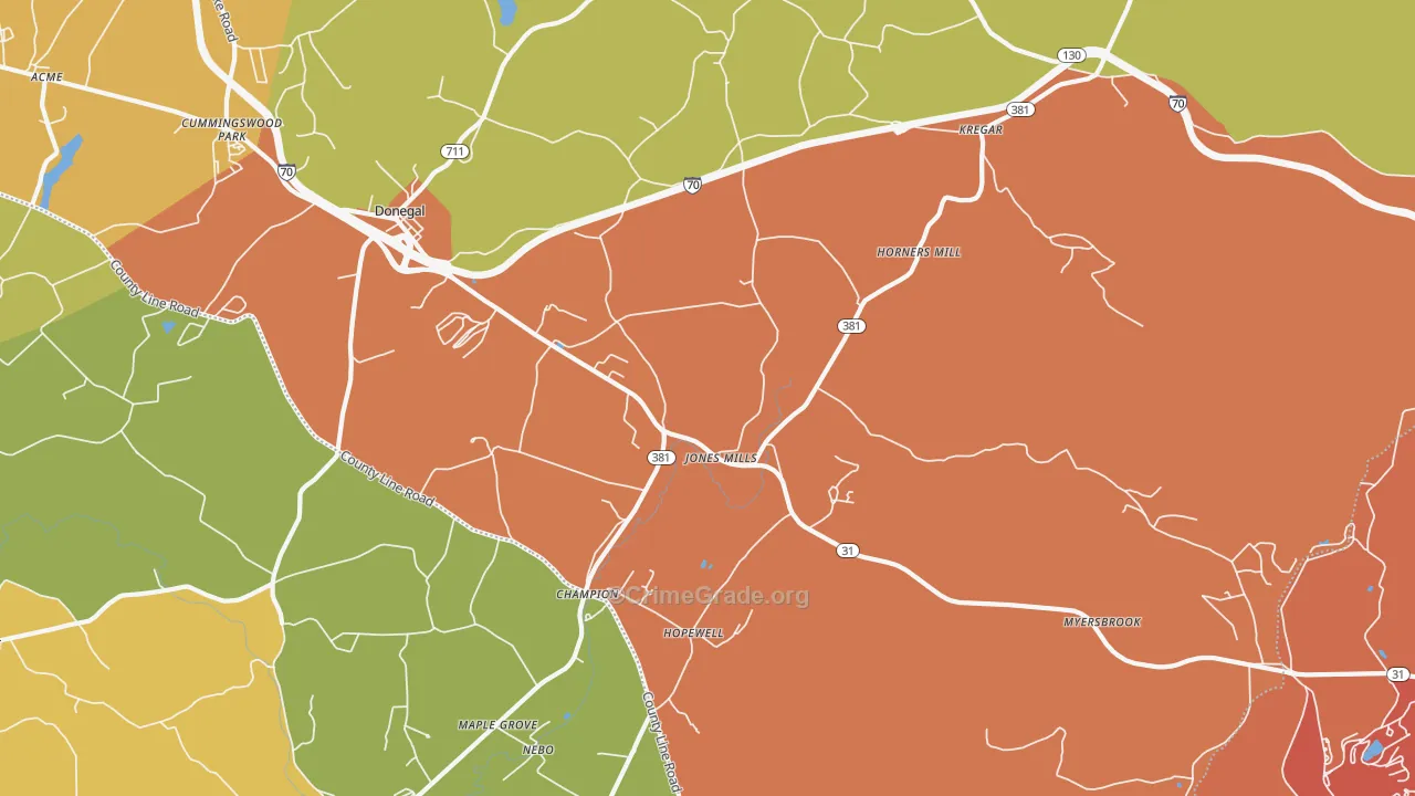 Jones Mills, PA Map of Robbery Rates