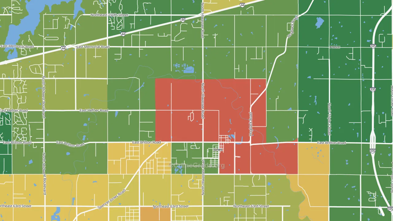 Jones, OK Map of Robbery Rates