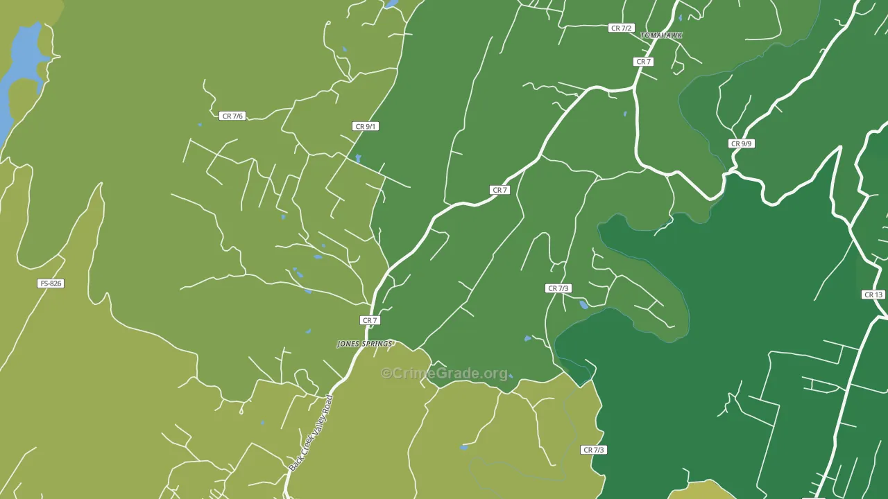 Jones Springs, WV Map of Robbery Rates