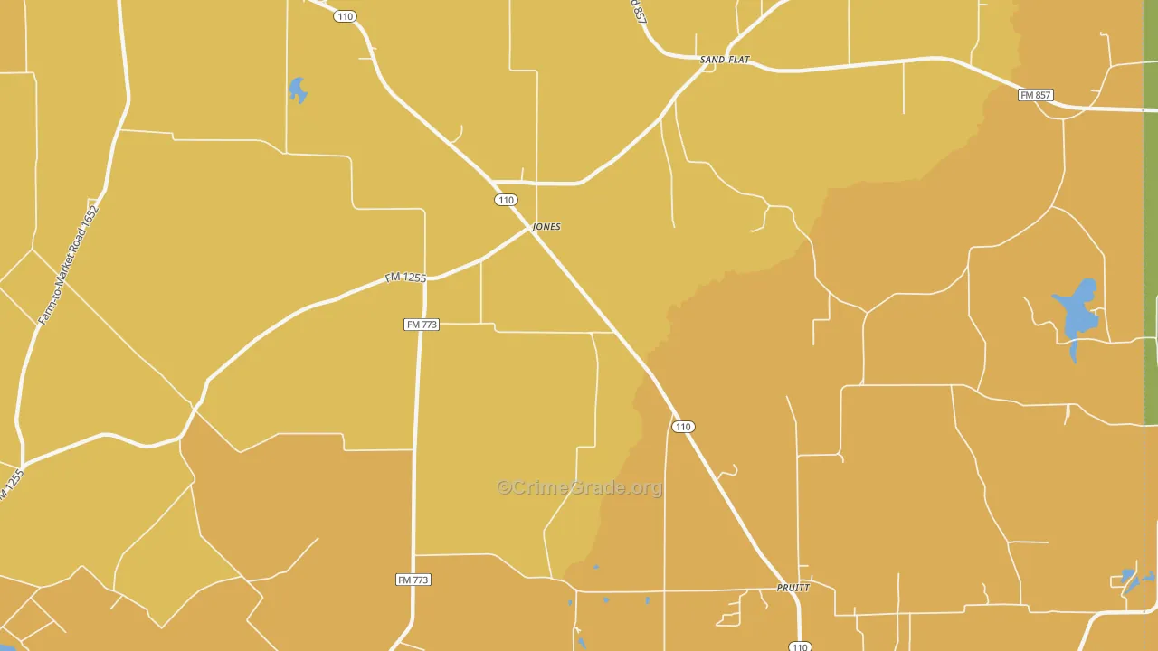 Jones, TX Map of Robbery Rates