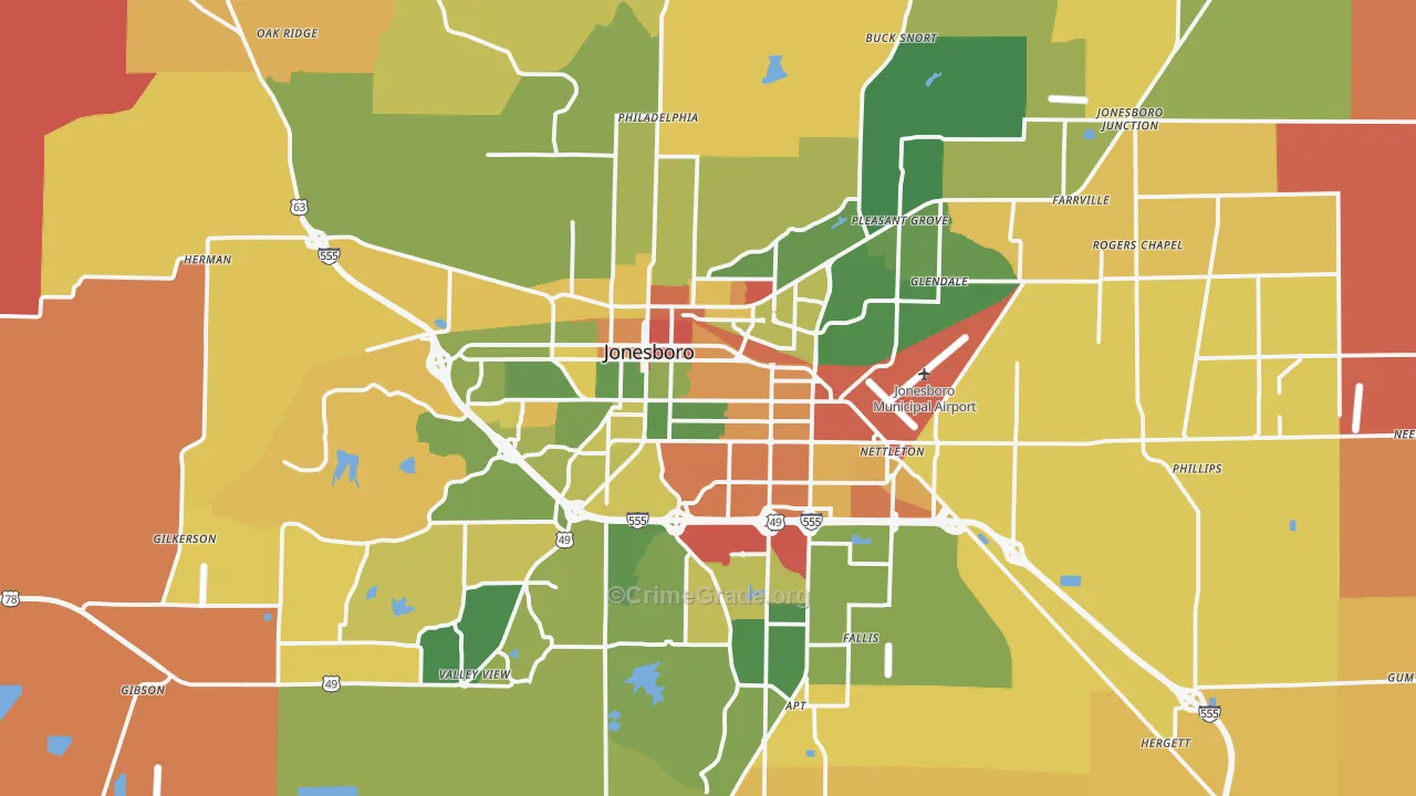 Jonesboro, AR Map of Robbery Rates