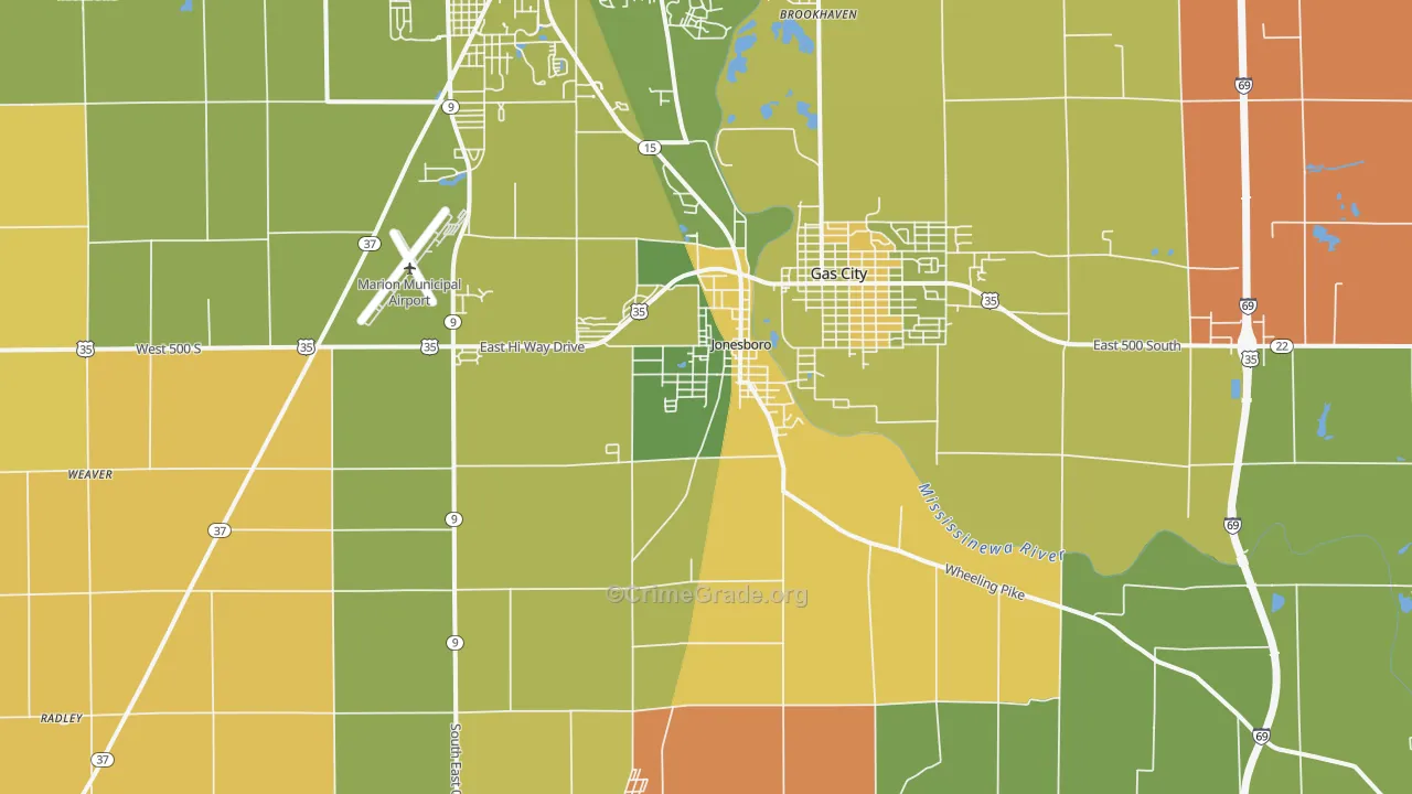 Jonesboro, IN Map of Robbery Rates