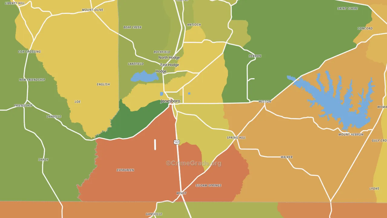 Jonesboro, LA Map of Robbery Rates