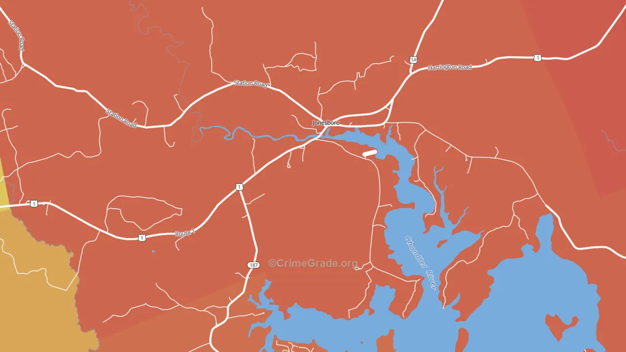 Jonesboro, ME Map of Robbery Rates