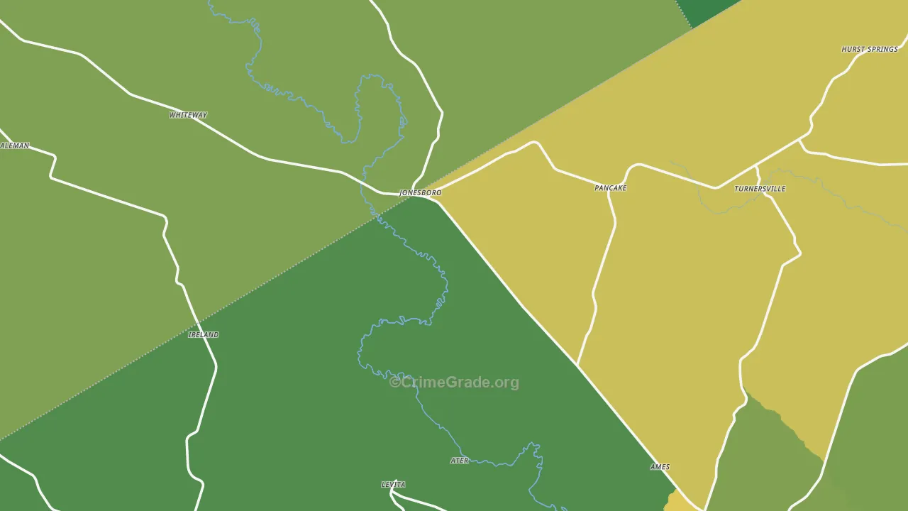 Jonesboro, TX Map of Robbery Rates