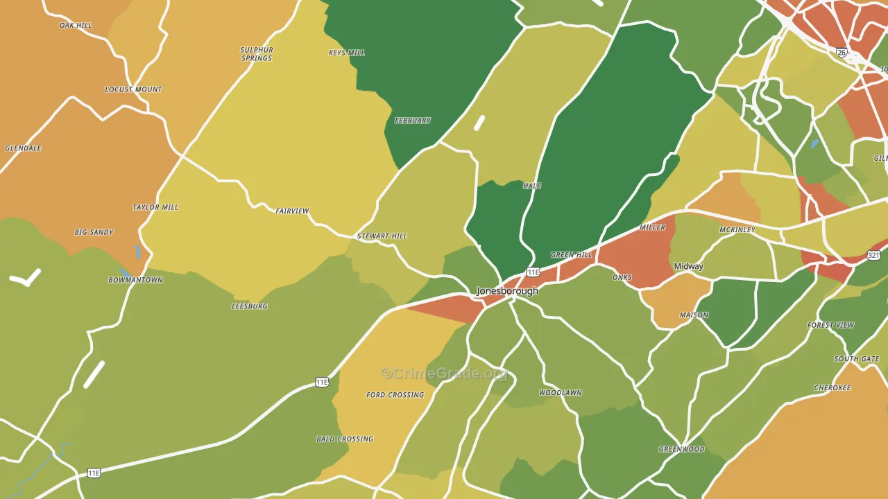 Jonesborough, TN Map of Robbery Rates