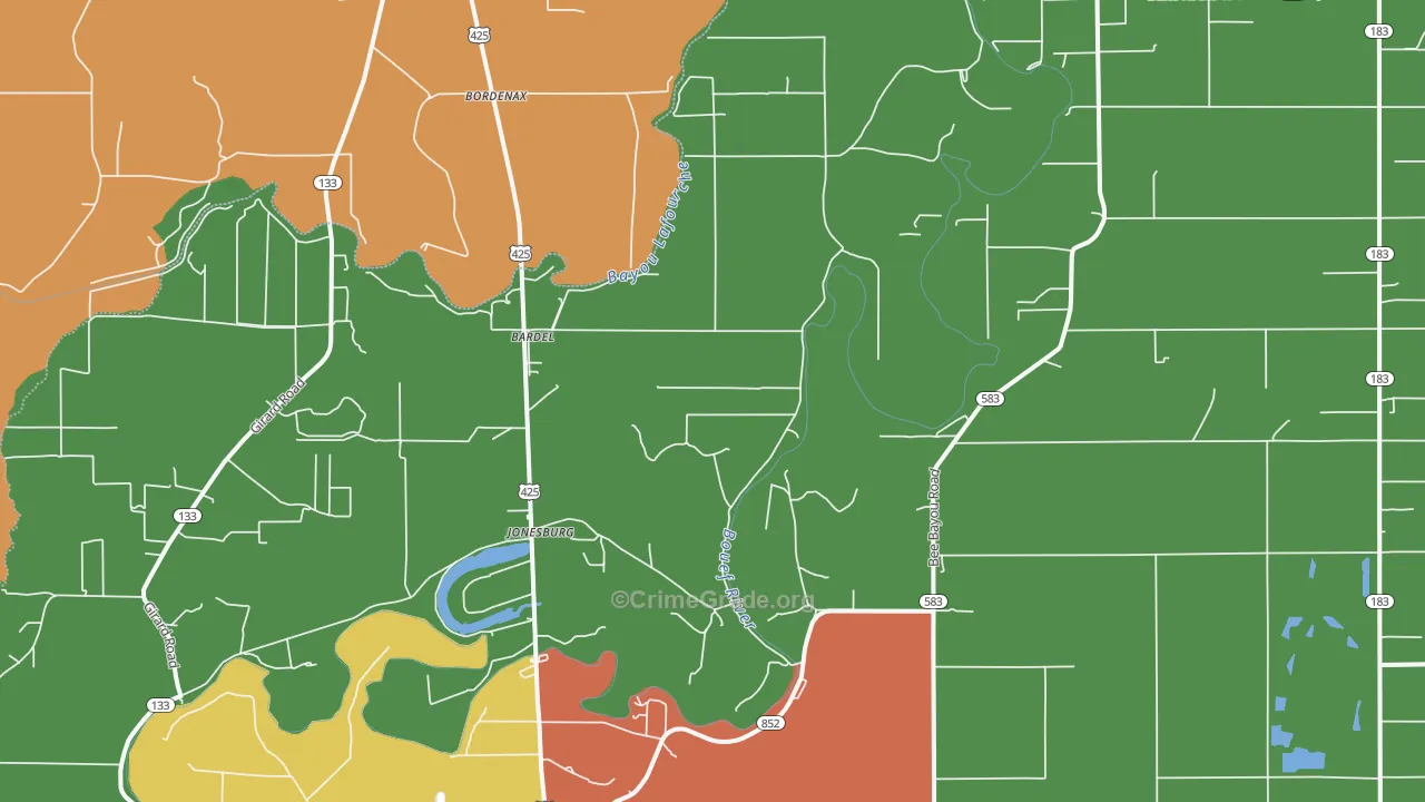 Jonesburg, LA Map of Robbery Rates