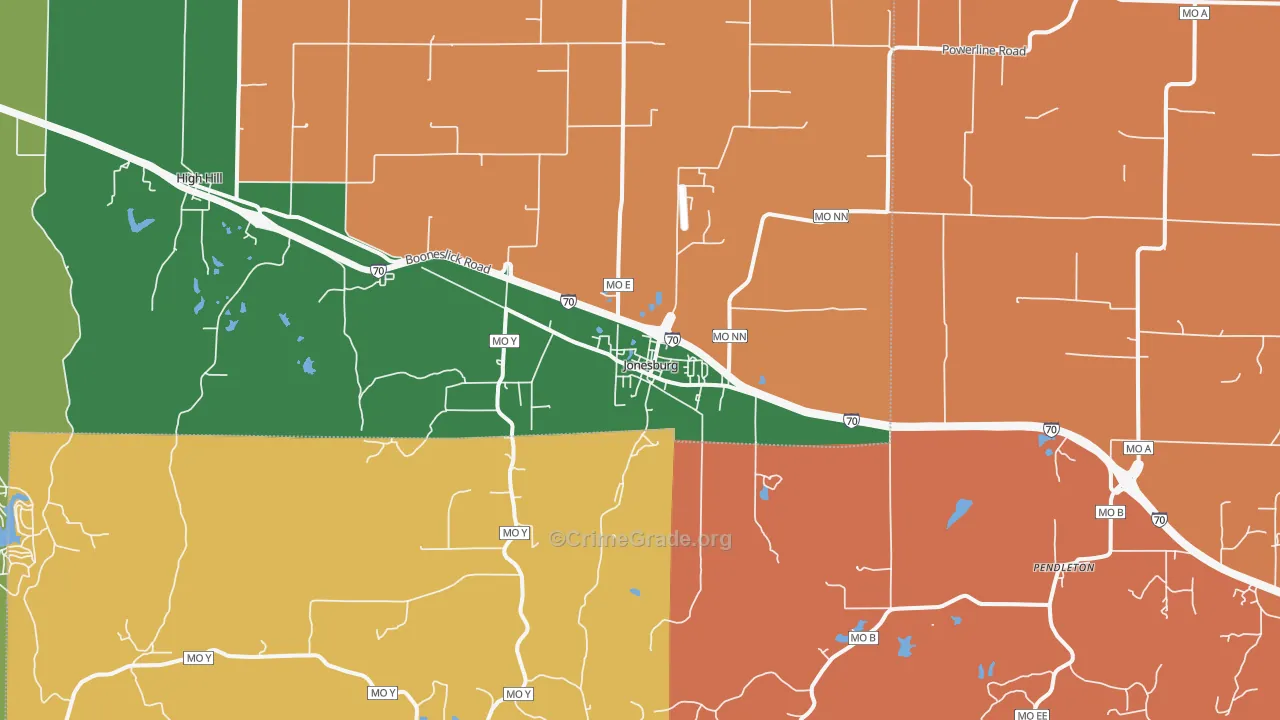 Jonesburg, MO Map of Robbery Rates