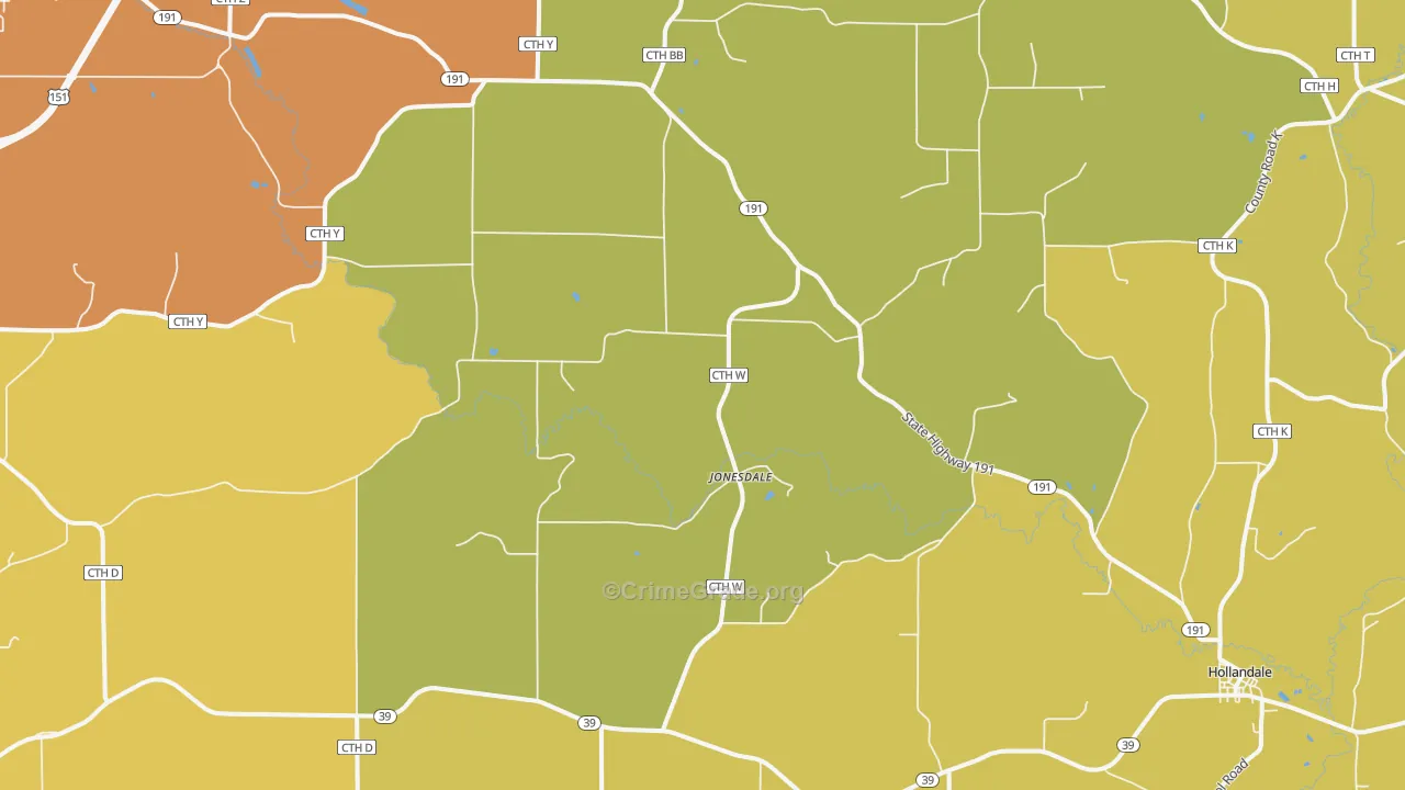 Jonesdale, WI Map of Robbery Rates