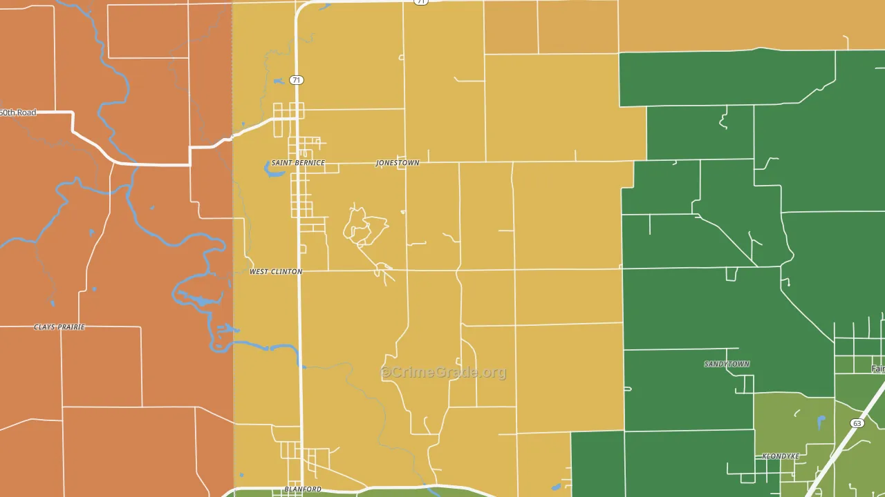 Jonestown, IN Map of Robbery Rates