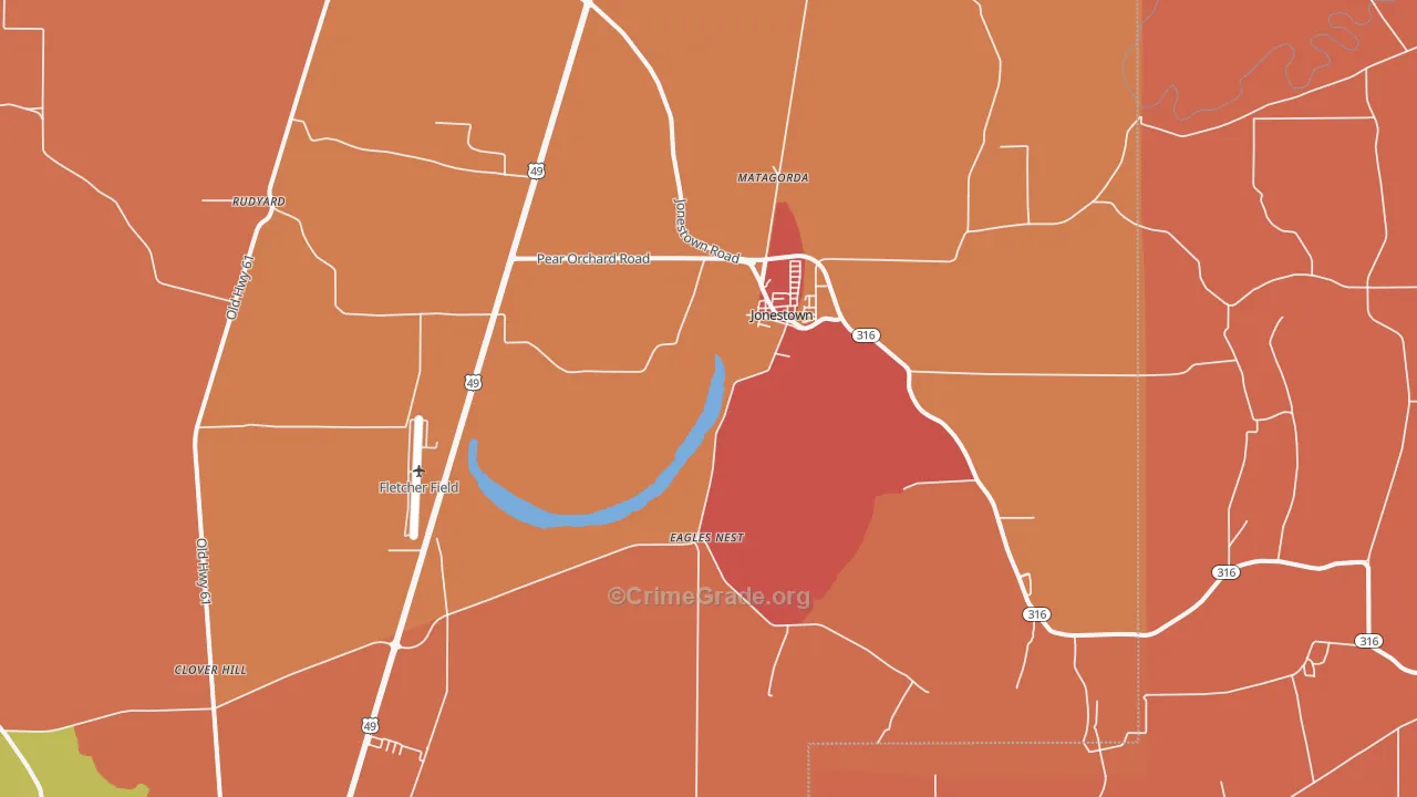 Jonestown, MS Map of Robbery Rates