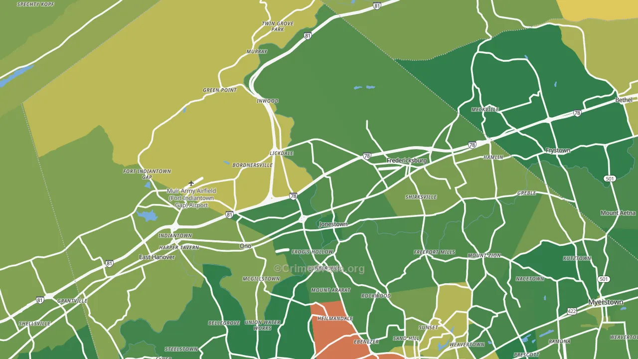 Jonestown, PA Map of Robbery Rates