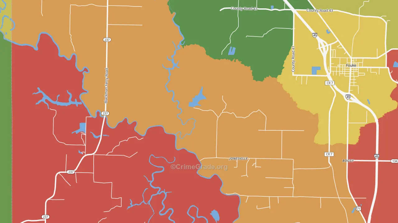Jonesville, AR Map of Robbery Rates