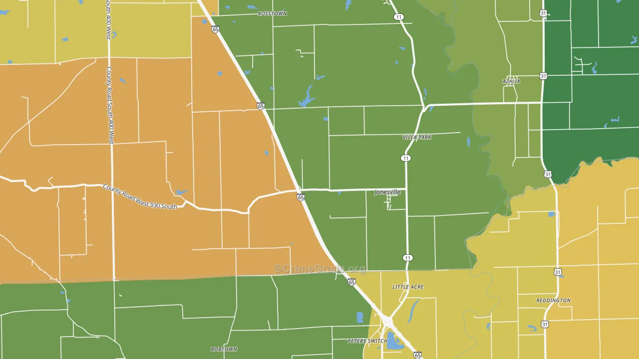 Jonesville, IN Map of Robbery Rates