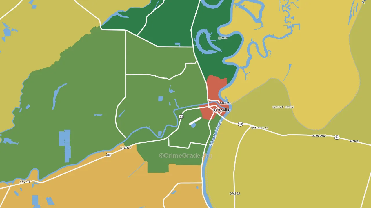 Jonesville, LA Map of Robbery Rates