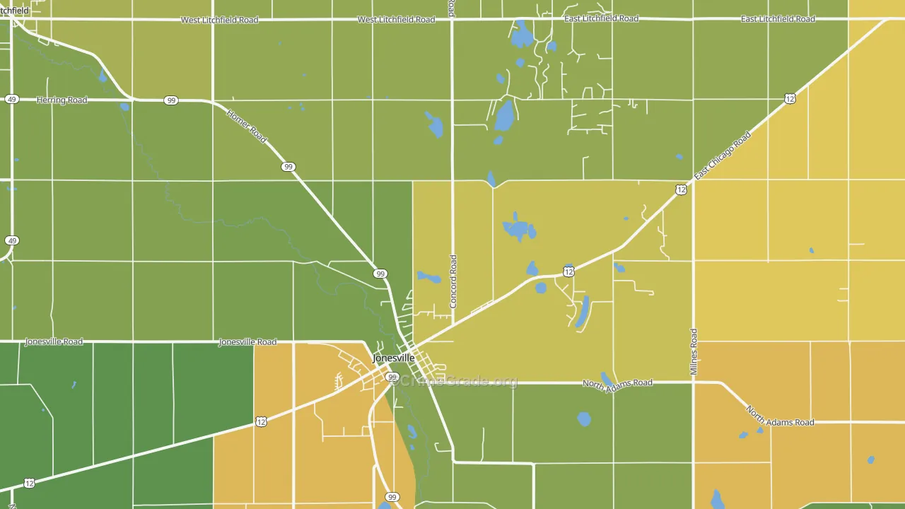 Jonesville, MI Map of Robbery Rates