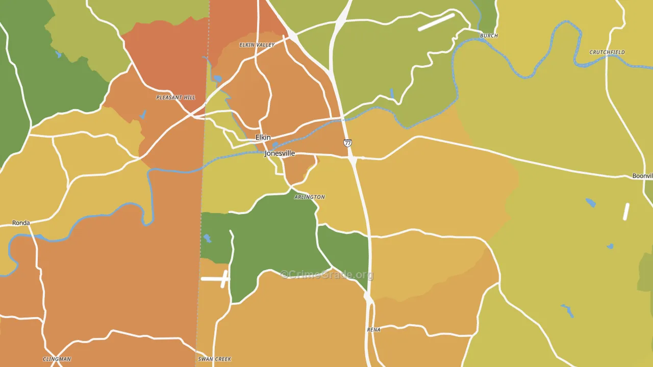 Jonesville, NC Map of Robbery Rates