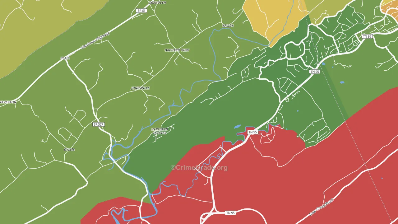 Jonesville, TN Map of Robbery Rates