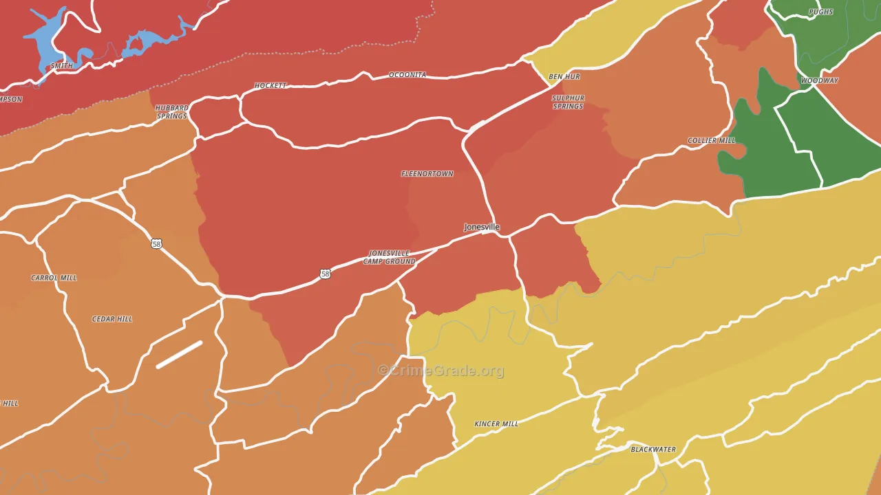 Jonesville, VA Map of Robbery Rates