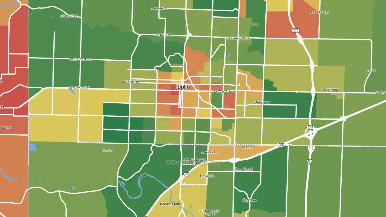 Joplin, MO Map of Robbery Rates