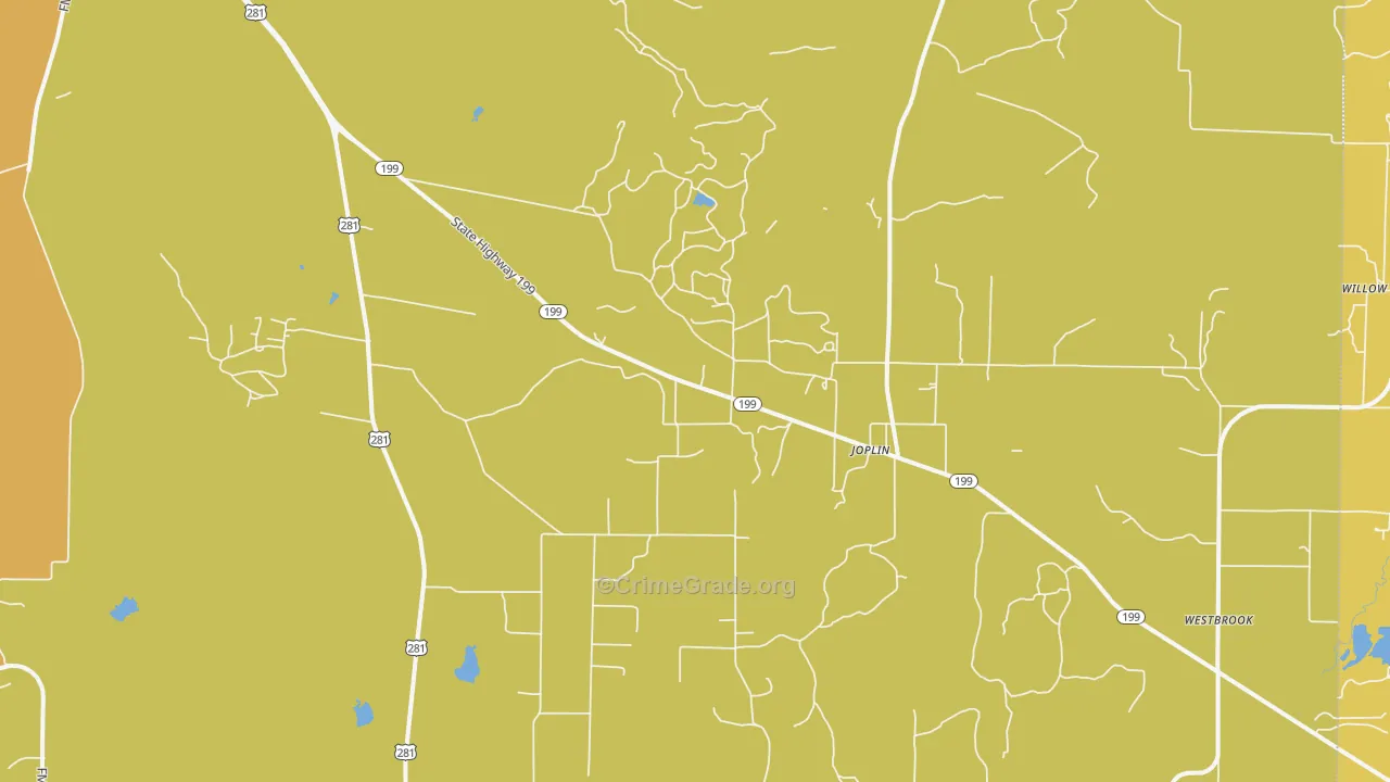 Joplin, TX Map of Robbery Rates