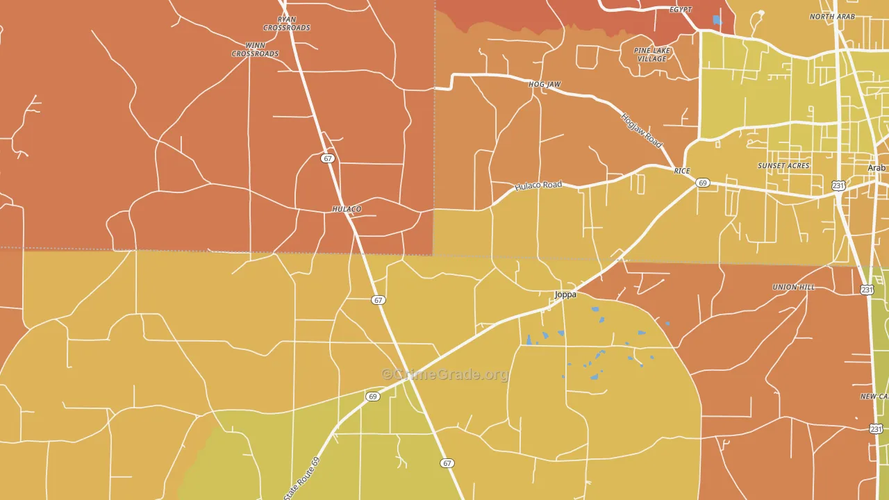 Joppa, AL Map of Robbery Rates