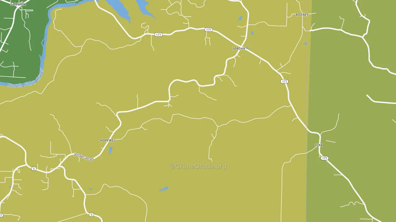 Jordan, AR Map of Robbery Rates