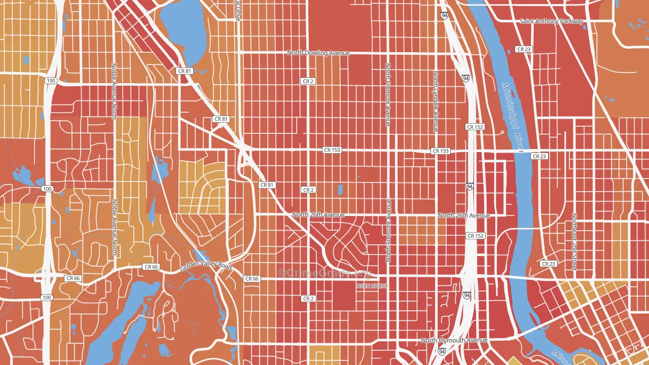 Jordan, Minneapolis, MN Map of Robbery Rates