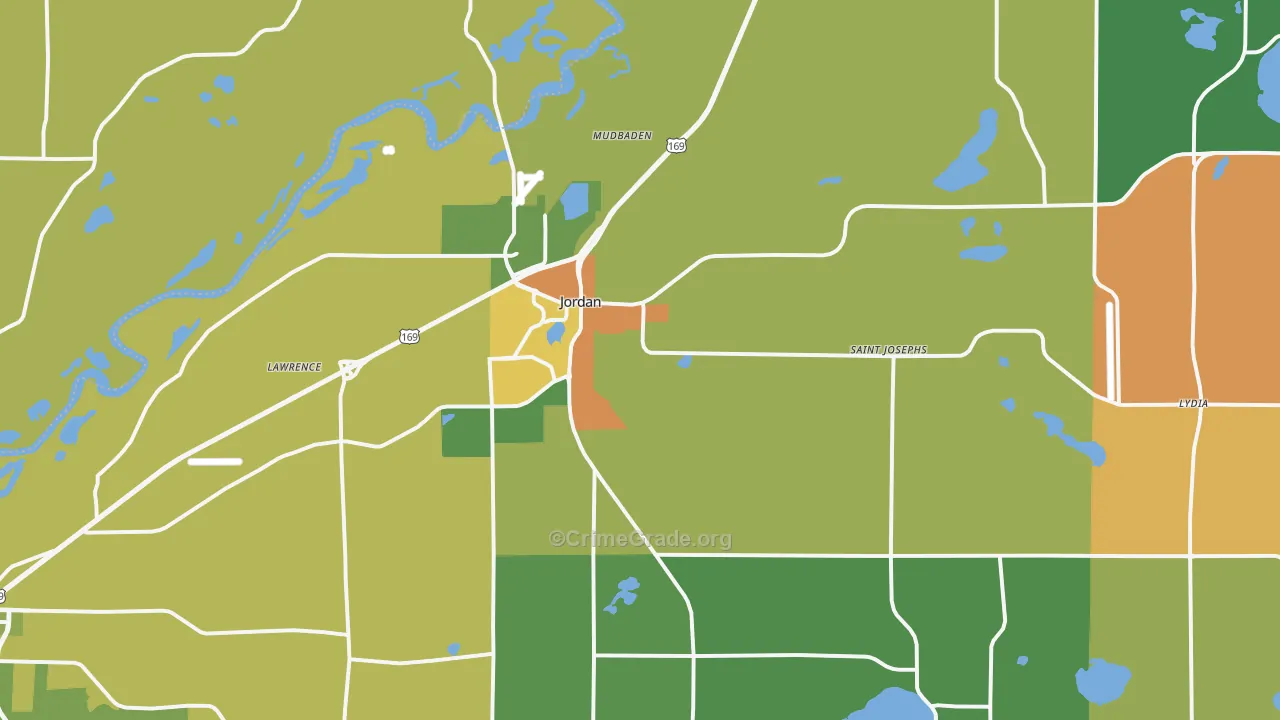 Jordan, MN Map of Robbery Rates